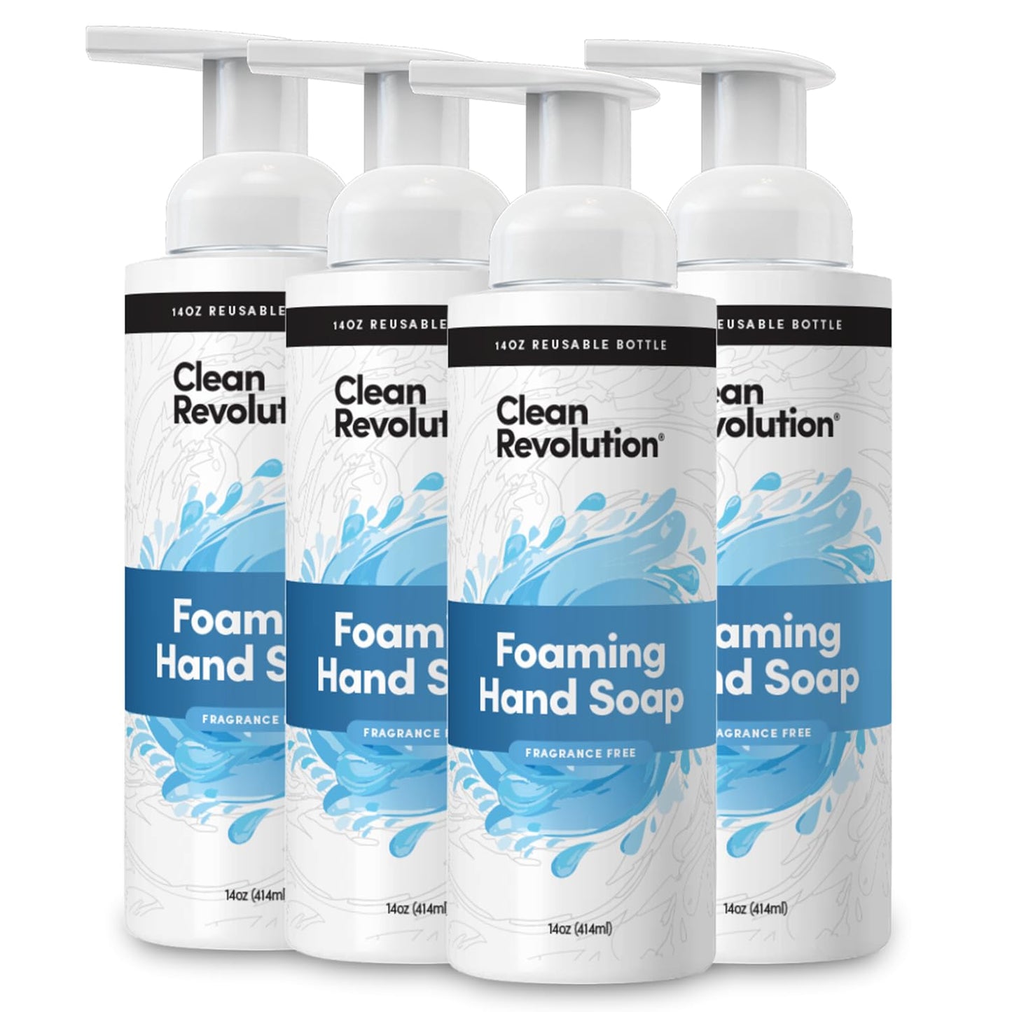 Clean Revolution Fragrance Free Foaming Hand Soap Refill, Moisturizing Sulfate-Free Hand Soap, Ready-to-Use Foam Soap Refill for Kitchen & Bathroom, Unscented, 14 oz, Pack of 4