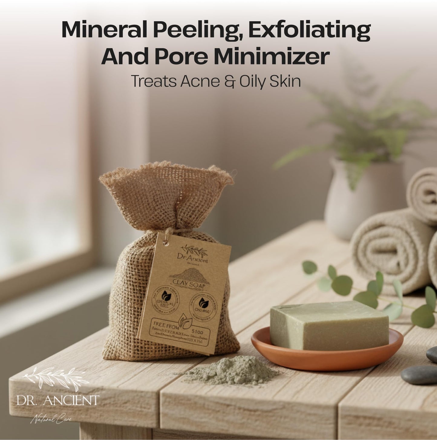 Dr.Ancient Clay Soap Bar, Organic Soap Bars Handcrafted the Traditional Way, Natural Chemical-Free, Vegan, Used for Face Wash, Body Wash, Hand Cleansing and Skin Care, Gentle Exfoliating Cleanser