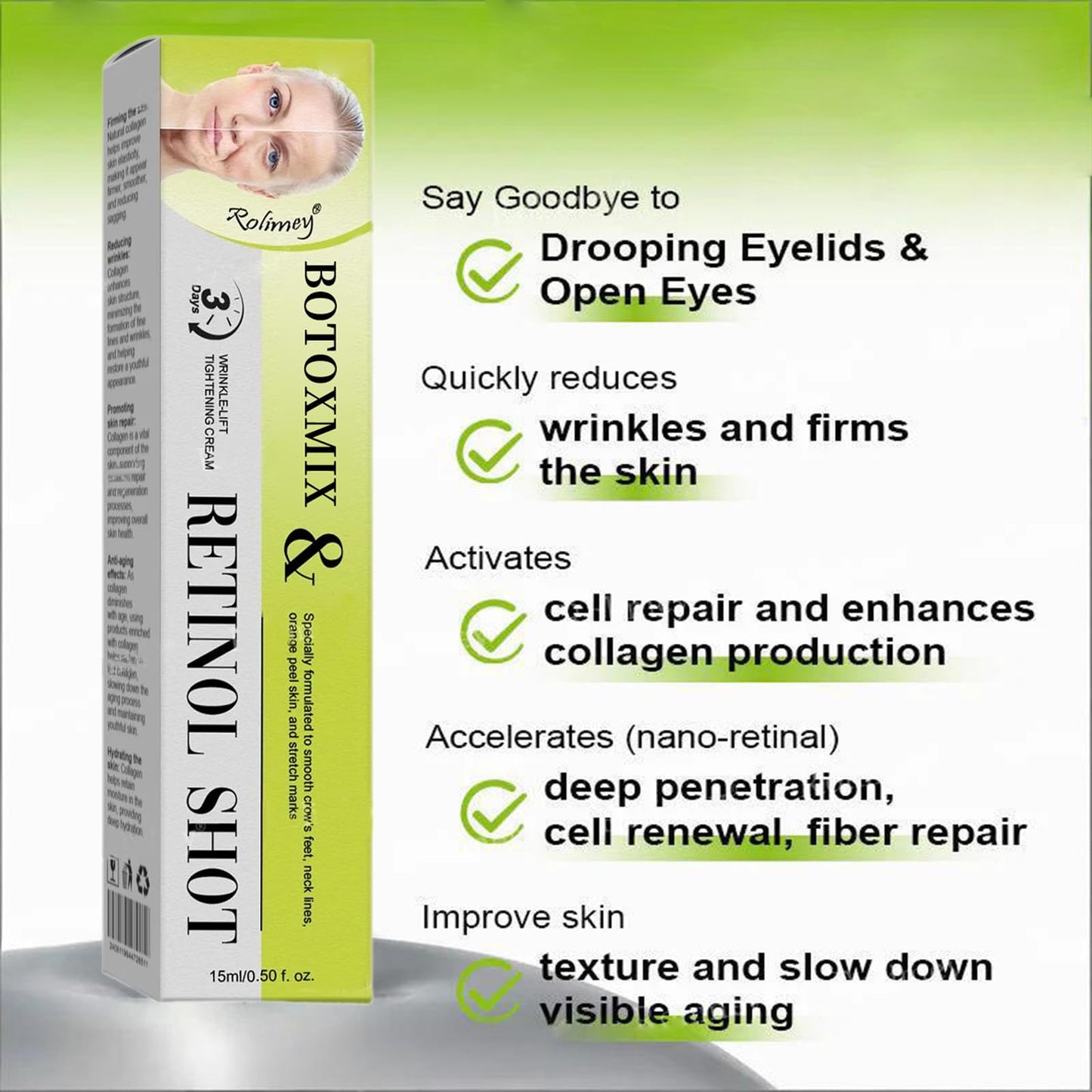 Rolimey Botoxmix & Vita-A Retinol Shot Wrinkle-Lift Tightening Cream, 2026 New Golden Peptide Lifting Cream, Pore Minimizer, Natural Collagen Lifting Serum for All Skin Types (2 Pack)