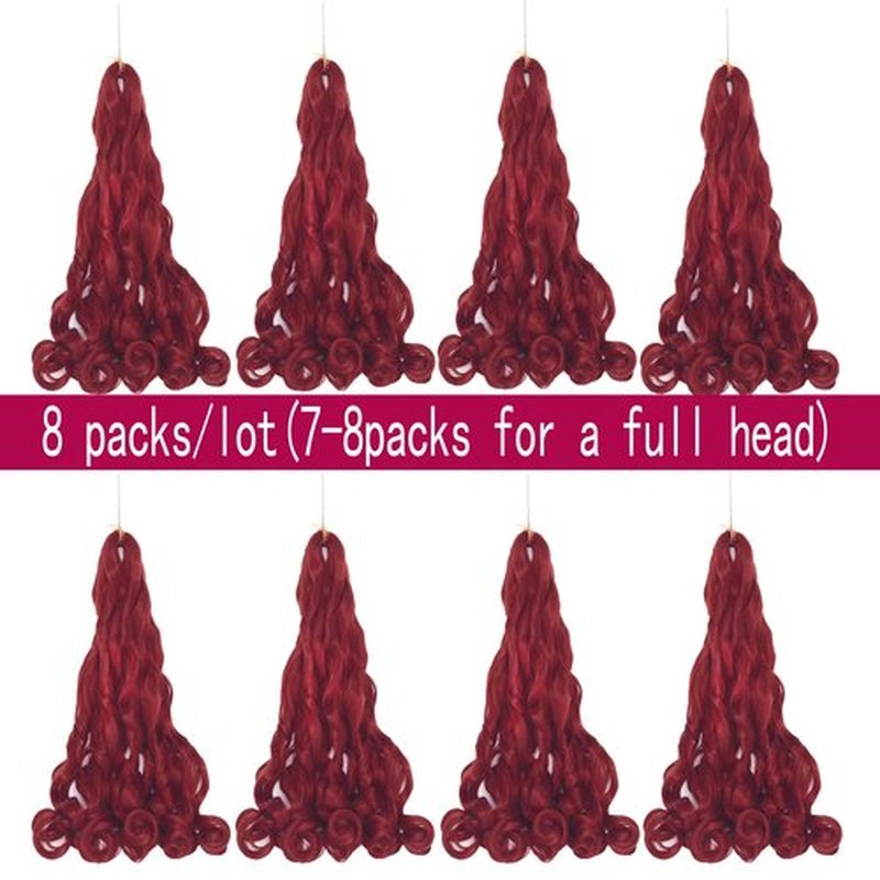 8 Packs French Curly Braiding Hair 24 Inch Loose Wave Spiral Curly Crochet Hair for Black Women Pre Stretched Braiding Hair with Curly Ends (24 Inch, #Burgundy)