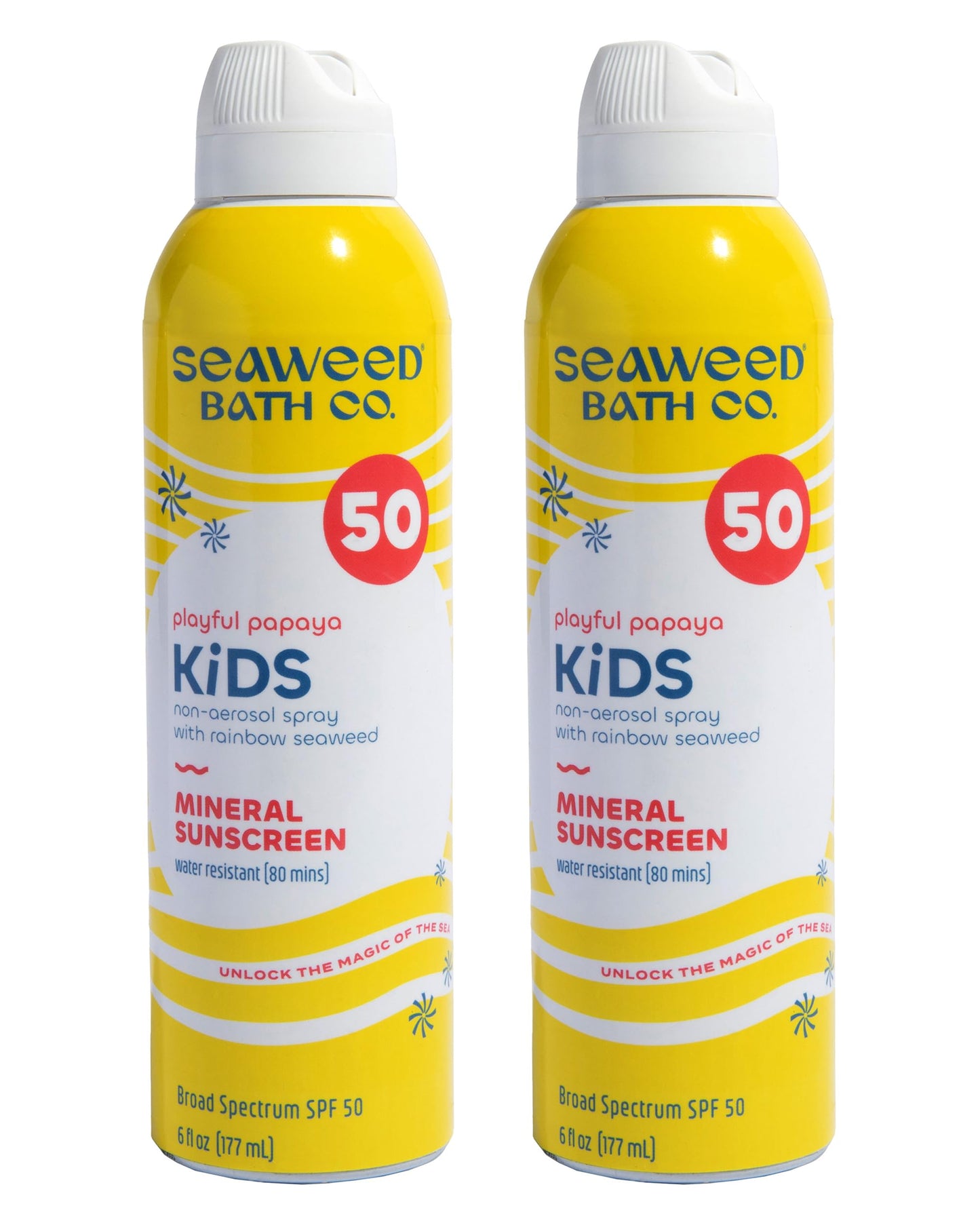 Seaweed Bath Co Kids Mineral Sunscreen Spray SPF 50 - Zinc Oxide Tear Free Sunblock for Children - Lightweight Water Resistant Broad Spectrum Protection for Sensitive Skin, 6 Ounce (Pack of 2)