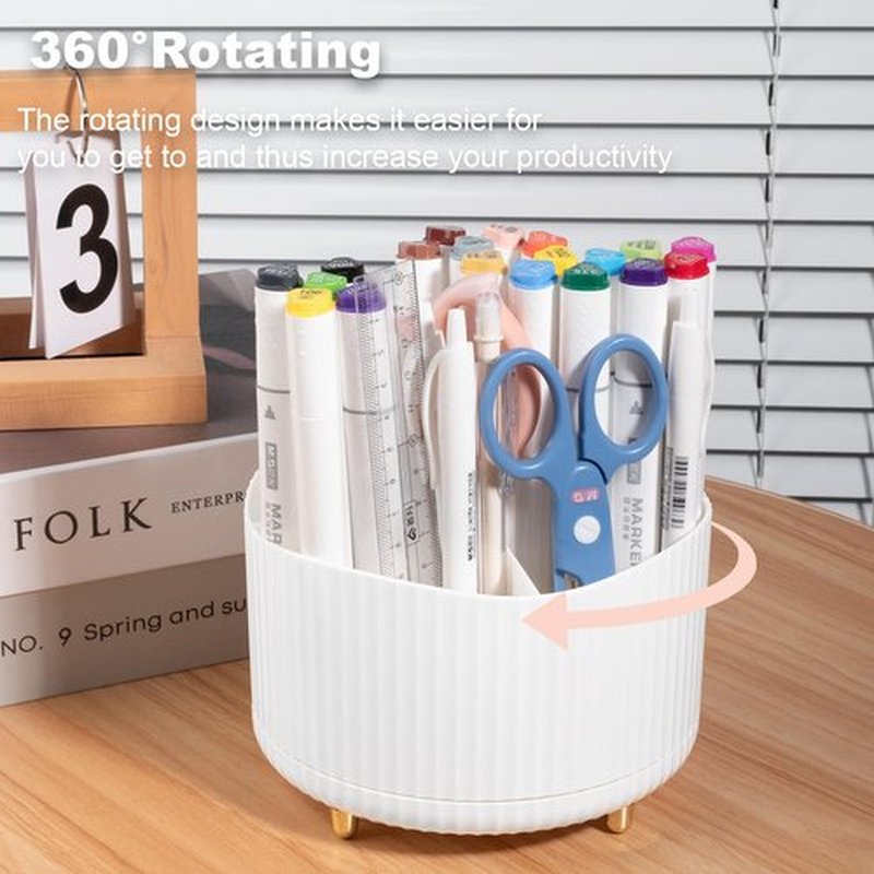 Anyoifax 360° Rotating Makeup Brush Holder Organizer, Make up Brushes Cup for Vanity, 5 Slot Spinning Makeup Organizers for Cosmetics, Lipstick, Pen, Cream White