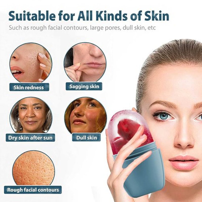 KOGITI Ice Mold for Face, Ice Roller for Face & Eye, Beauty Facial Ice Rollers Ice Holder Mold Face Puffiness Relief Massage Skin Care Tools, Ice Facial Cube (Brush-Blue)