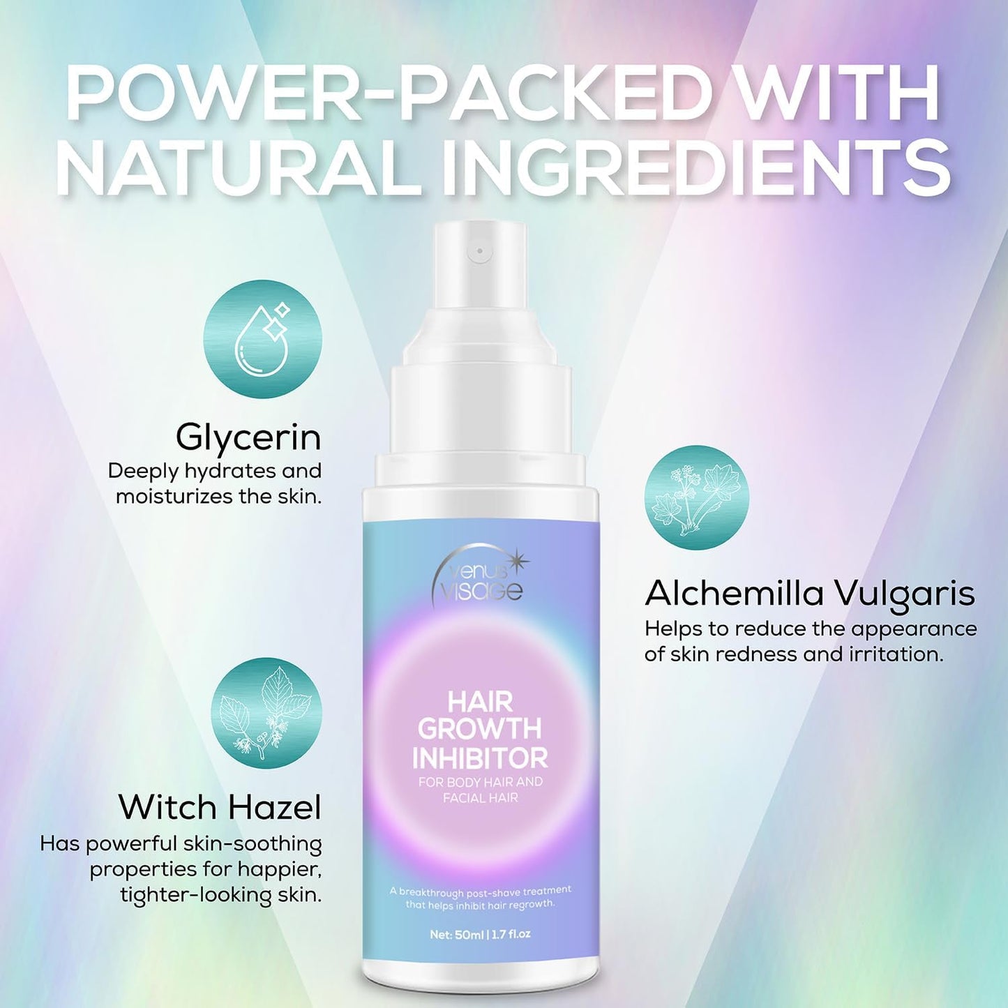 VENUS VISAGE Hair Inhibitor 50ml, Upgraded Hair Growth Spray, Non-Irritating, Removal for Body, Face, Arm, Armpit, Leg for Men and Women