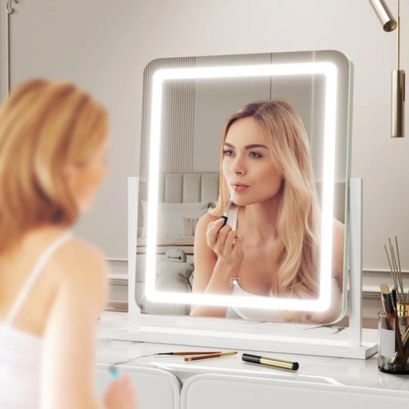 Gvnkvn Makeup Vanity Mirror with USB Charging Port 22" x 18" Large LED Makeup Mirror, Desk Mirorr with Lights, Light up Mirror with 10X Magnification and, Dimmable 3 Modes, Touch Screen Control