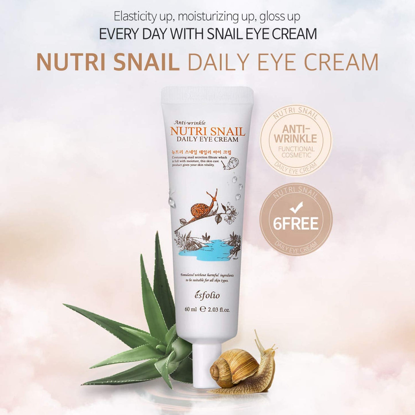 Esfolio Collagen Daily Eye Cream – Firming Hydrolyzed Collagen Formula for Under-Eye Care – Lightweight Moisturizer with Botanical Extracts – Korean Skincare (60 ml / 2.03 fl oz)