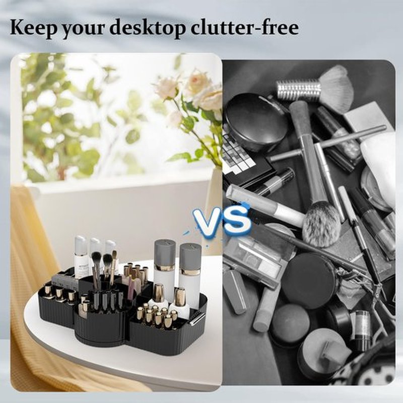 Aieyaki Rotating Makeup Organizer Cosmetic Display Case, Used for Vanity Makeup Brushes, Lipstick, Perfume and Various Skin Care Products - Spacious and Fashionable Storage Solution (Black)