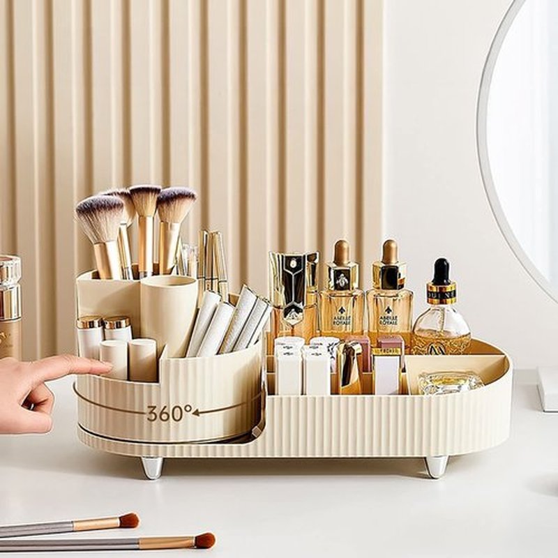 Rotating Large Capacity Cosmetic Display Case,Bathroom Counter Organizer Countertop Storage,Cosmetics Skincare Shelf Organizer (Black, M)