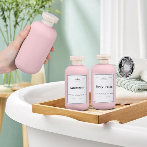 UMETASS Travel Shampoo Bottle, Empty Plastic Squeeze Bottles 10oz with Flip Cap, Lotion Container for Toiletries (3PACK PINK)