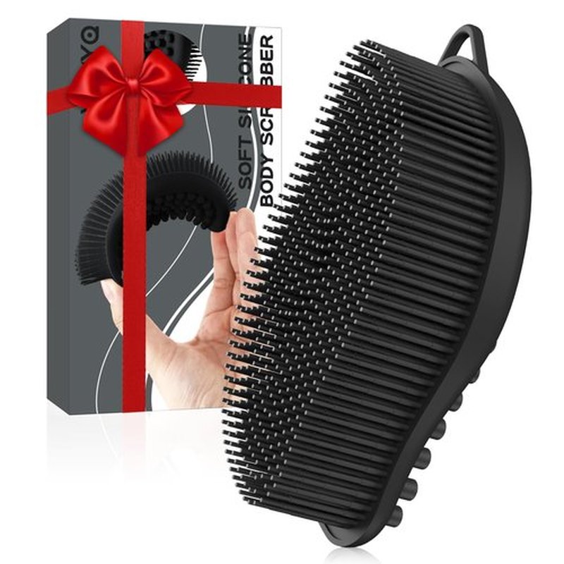 VWMYQ Silicone Body Scrubber Pro 2-in-1 Shower Scrubber for Body Care, Lathers Well, Silicone Loofah and Body Scrubber Exfoliator for Men and Women (Black, Body + Massage)