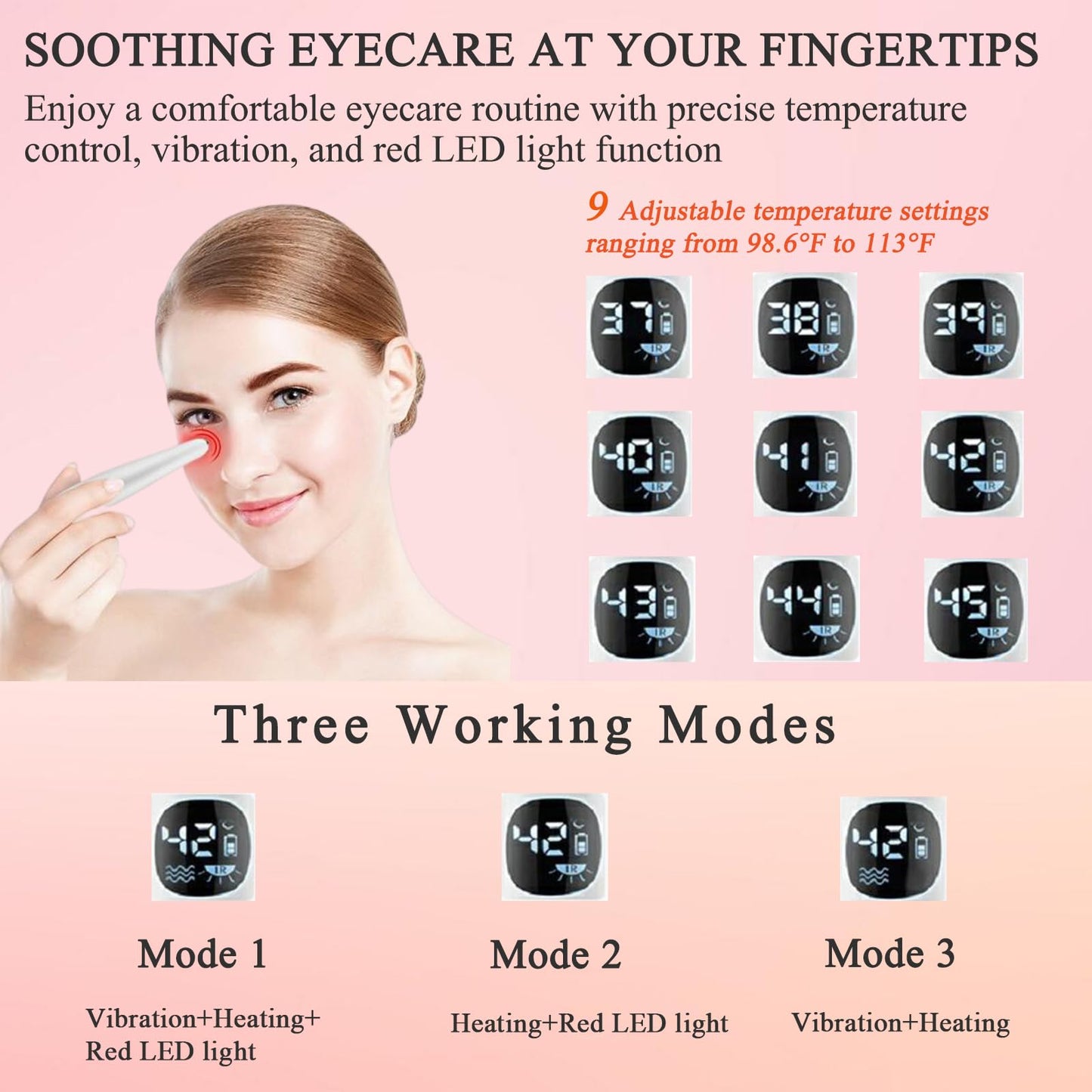Vowleike Eye Lift Wand, 3 in 1 Vibrating Red Light 98°F to 113°F LCD Display Eye Massager for Dry Eyes, Dark Circles and Puffiness, Electrical Face, Neck Sculpting Pen for Fine Lines and Wrinkles