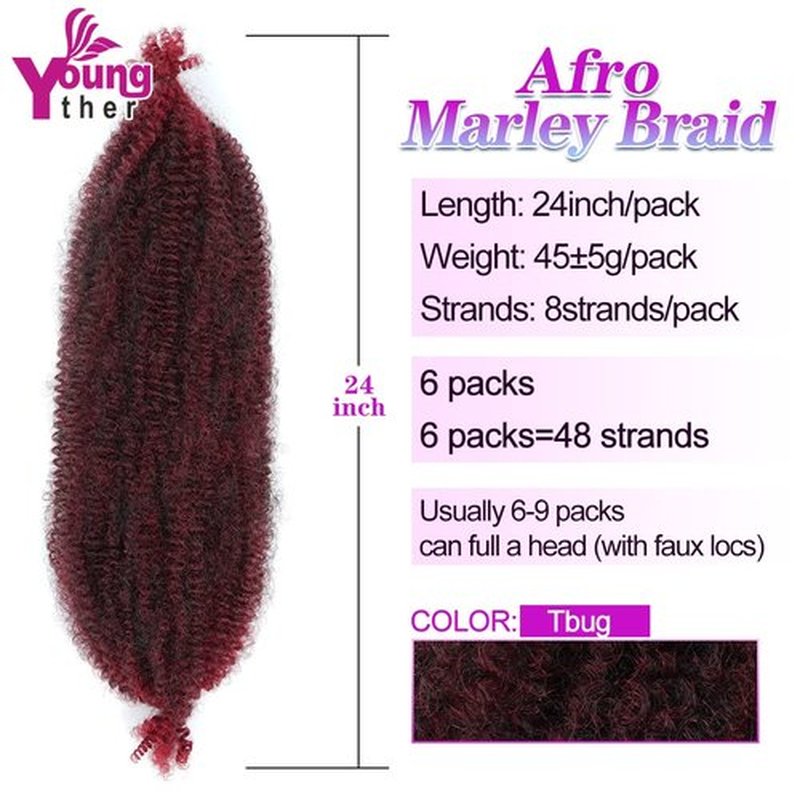 Marley Braiding Hair 24 Inch Long 6 Packs Springy Afro Twist Crochet Hair for Distressed Butterfly Locs Synthetic Pre-Separated Spring Twist Braids Hair Extensions for Black Women (Tbug)