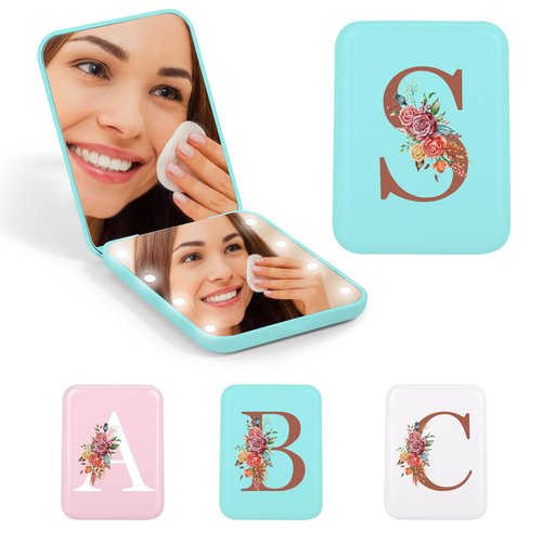 STINI Birthday Gifts for Women - Mom Birthday Gifts, Sister Birthday Gifts, Birthday Decorations, Happy Birthday, Compact Blue Lighted Makeup Mirror Initial S