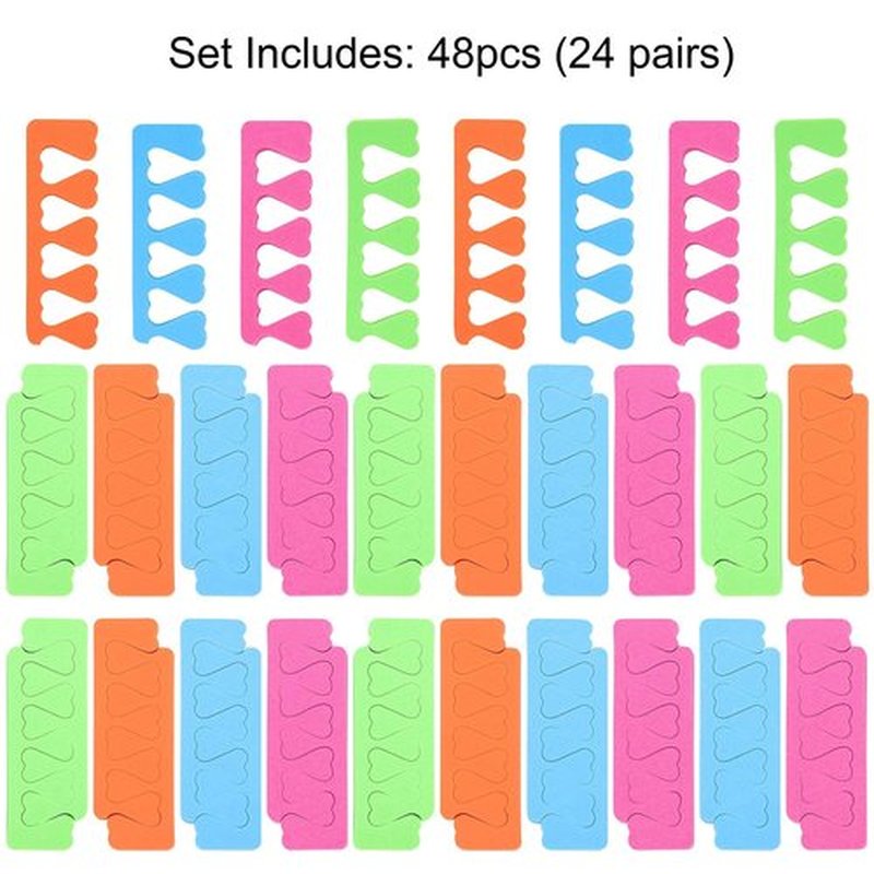 48pcs Sponge Toe Separators Pedicure Set for Nail Polish- Premium Nail Art Painting and Polishing Tool Kit, 4 Funy Color