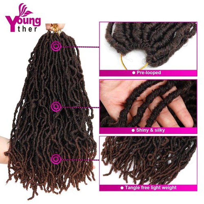 Youngther New Faux Locs Crochet Hair 18 inch Most Natural New Soft Locs Crochet Hair 6 Packs Synthetic Crochet Hair for Black Women(18"6Pcs-M30)