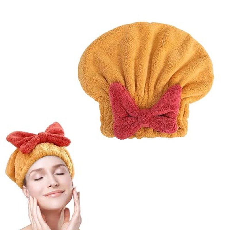 GDSAFS New Super Absorbent Hair Towel Wrap for Wet Hair, 2025 New Microfiber Hair Towel Wrap Dry Turban, Soft Bow Tie Plopping Head Towels Shower Cap, Quick-Drying Thickened for Women (Yellow)