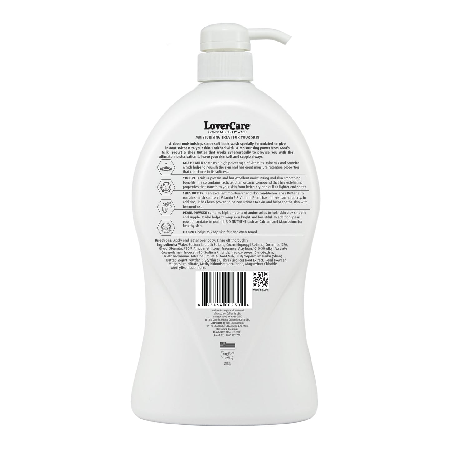 Lover's Care Goat Milk Body Lotion for Dry Skin Pearl 27.05oz (800ml) - Combo Body Lotion & Body Wash…