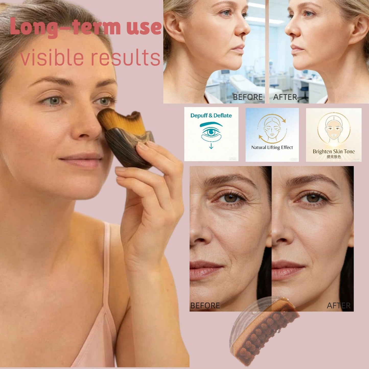 New Lymphatic Contour Face Brush - Manual Lymphatic Drainage Massager for Chin, Jawline Sculpting and Puffiness Reduction - Ergonomic Design with Soft Bristles for Facial Rejuvenation and Neck Care.