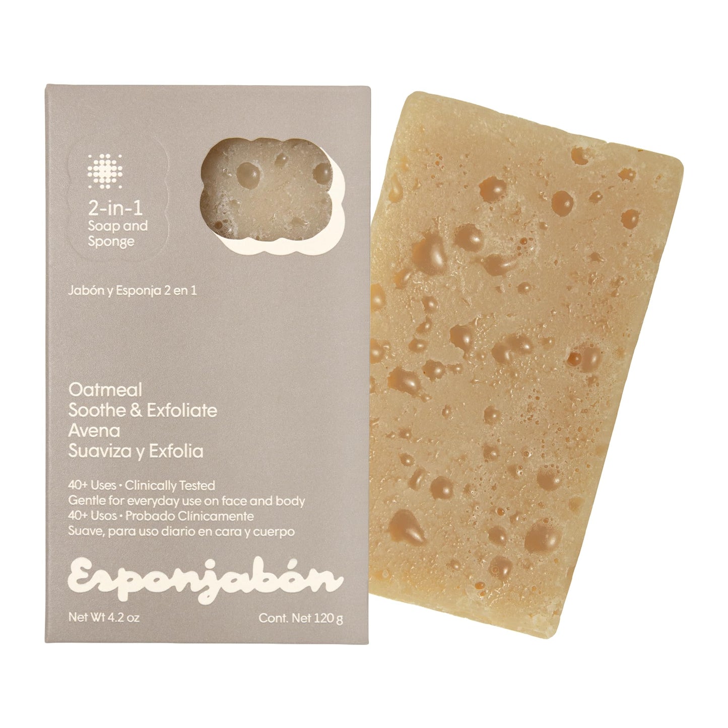 T.Taio Esponjabon Soap Sponge for Shower, Bath Wash Scrubber for Body, Foot and Face, Bathroom Accessory with Massage and Lather, Oatmeal Soap Sponge with Mini Soap Included