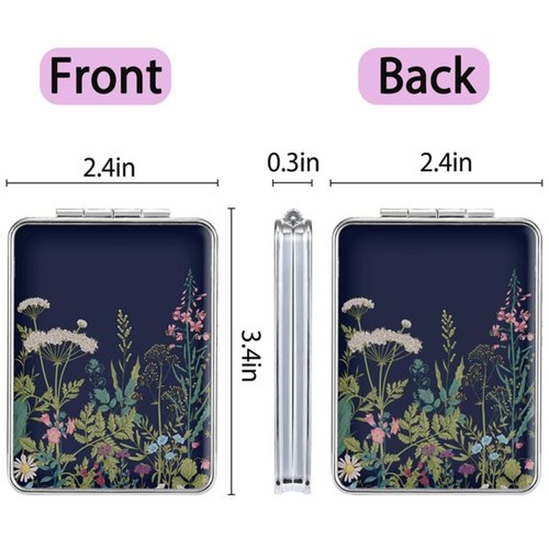 dcdcee Pocket Mirror, Small Travel Mirror with Magnification, Portable Double-Sided Magnifying Cosmetic Mirror for Daily (Black Flowers)