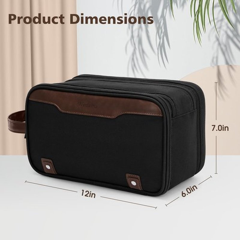 Wedama Toiletry Bag for Men, Large Hanging Travel Toiletry Bag, Extra Electronic Organizer Bag Waterproof Travel Bag for Toiletries with PU Handle for Travel Trips Swim Camping, Black&Brown