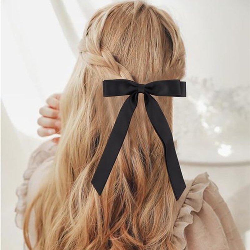 Canitor Hair Bows for Girls Cute Hair Accessories for Women Hair Ribbons Bowknot Duckbill Hair Clips Preppy Teen Girl Gifts Trendy Stuff Black White