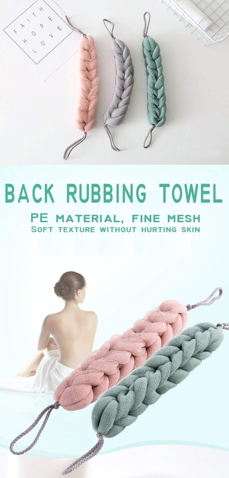 AARainbow 4 Packs Long Stretch Back Sponge with Rope Handles Back Scrubber Bath Shower Mesh Sponge Exfoliating Body Scrub Stretch Braided Loofah for Men and Women (2 Gray+2 Lotus Pink)