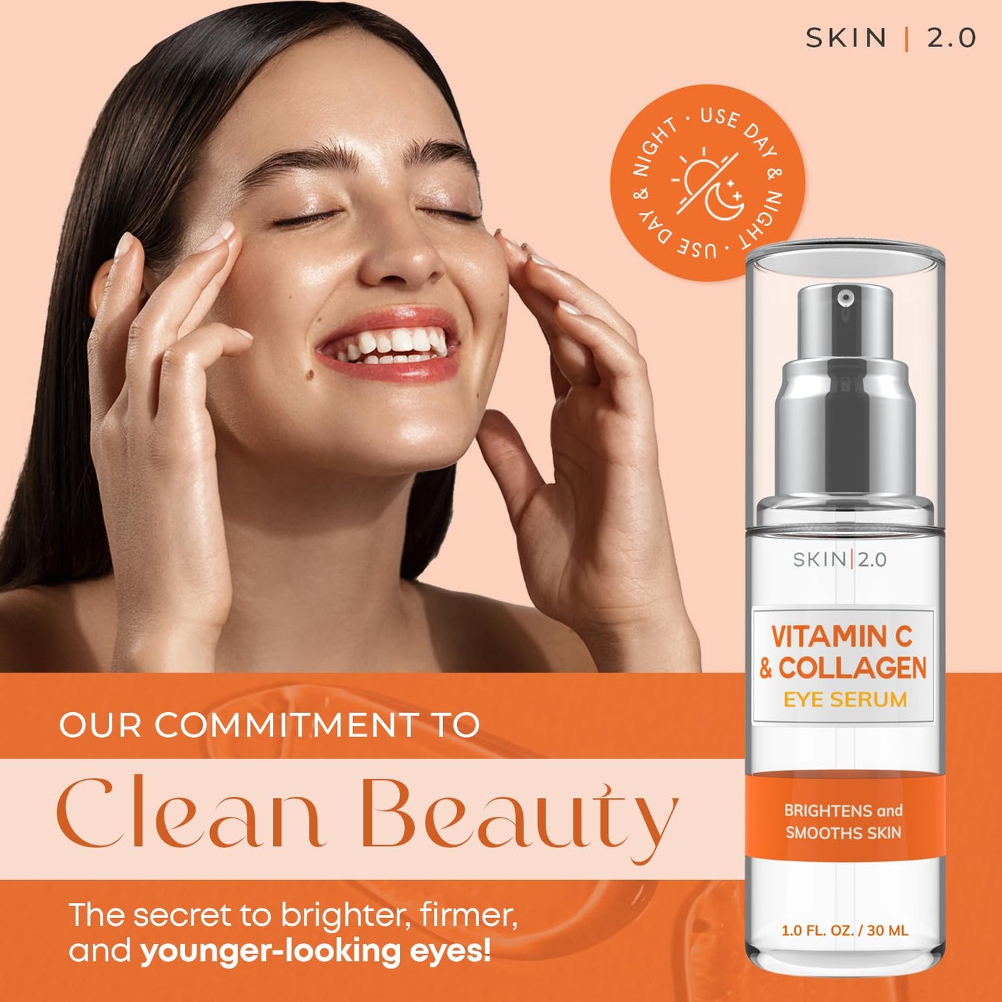 Skin 2.0 Vitamin C & Collagen Under Eye Serum – Dermatologist Tested, Anti Aging Korean Skin Care – Targets Dark Circles, Puffiness & Fine Lines for Smoother, Firmer Eyes – Vegan Clean Beauty, 1 fl oz