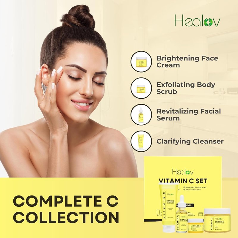Vitamin C Skincare Set - Hydrating Cleanser, Exfoliating Scrub & Anti-Aging Serum | Travel Kit for Youthful Glow