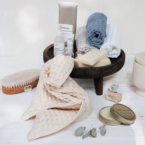 sea me at home Waffle Washcloth Set, 100% Cotton (4 Pcs Washcloth 13x13 inches, Mixed)