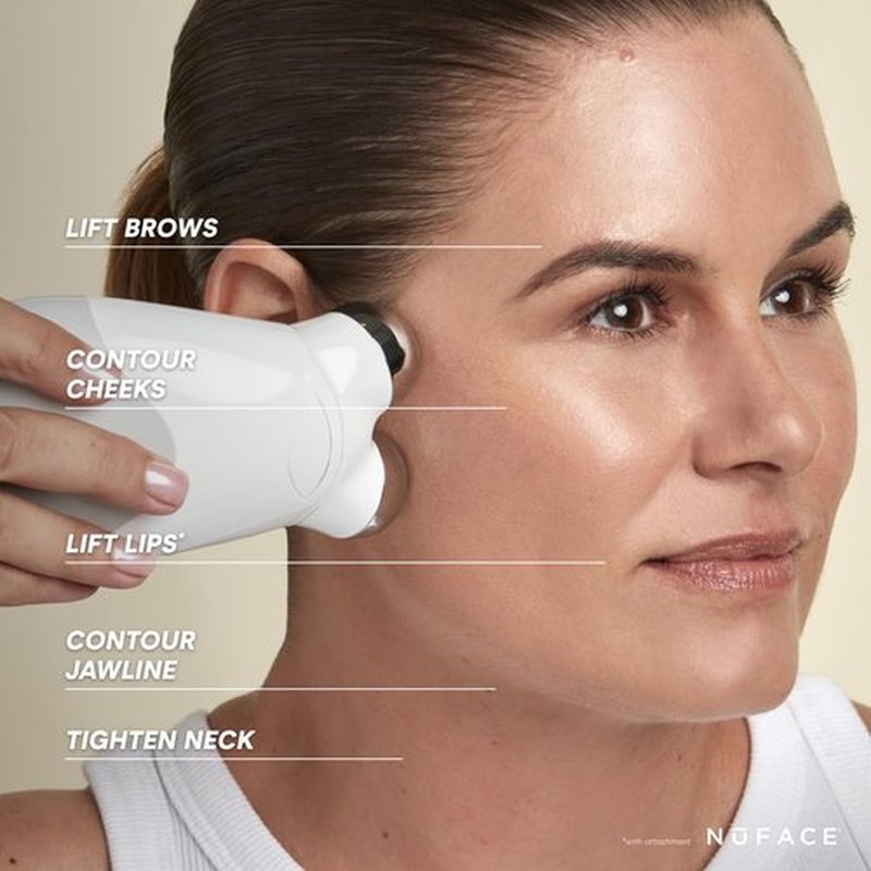 NuFACE Trinity FDA Cleared Microcurrent Facial Device Kit - NuFACE Microcurrent Device, Wrinkle Reducer + Effective Lip & Eye Attachment for Targeted Face & Neck Treatment + Aqua Microcurrent Gel