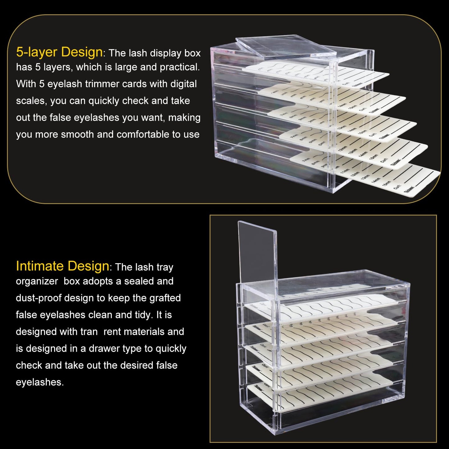 Acrylic 5 Layers Eyelash Storage Box Display Container Lash Display Organizer Eyelashes Holder Case Grafting Eyelash Transparent Box Extension Tool