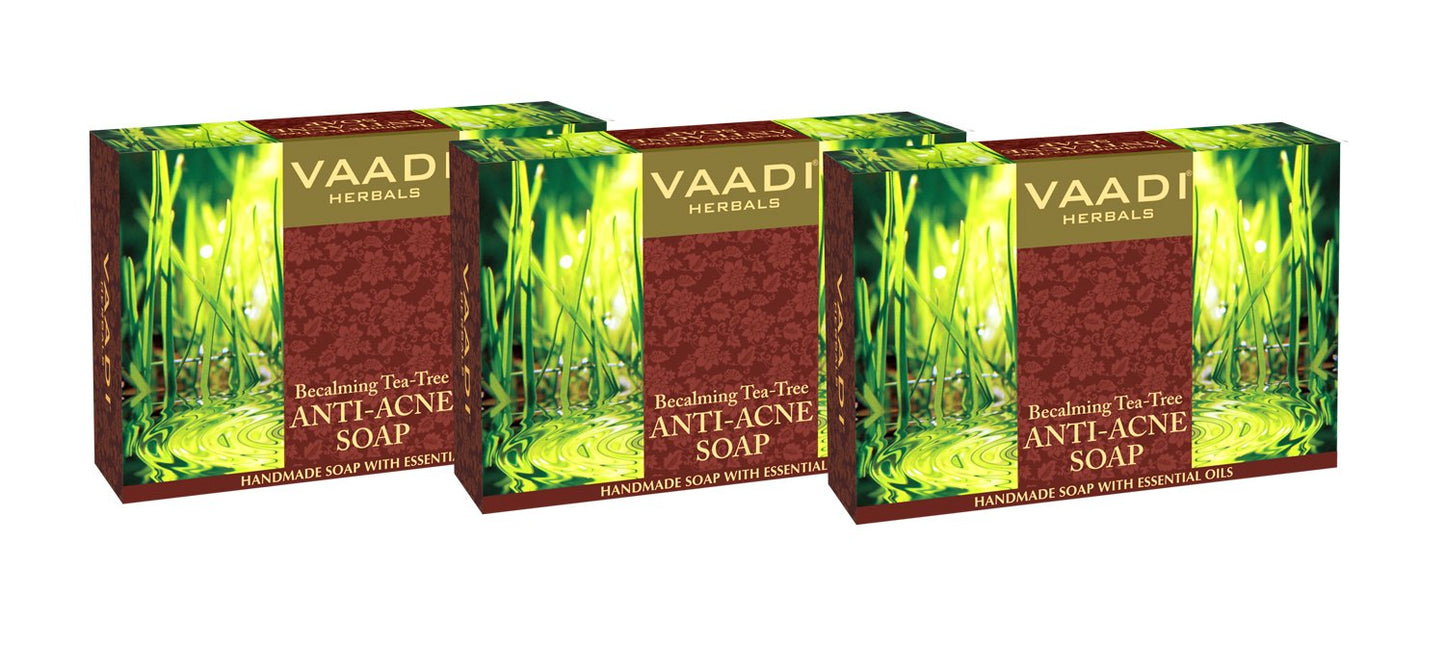Vaadi Herbals Tea Tree Oil Bath Bar Soap, ALL Natural - Each 2.65 Ounces - Pack of 3 (8 Ounces)