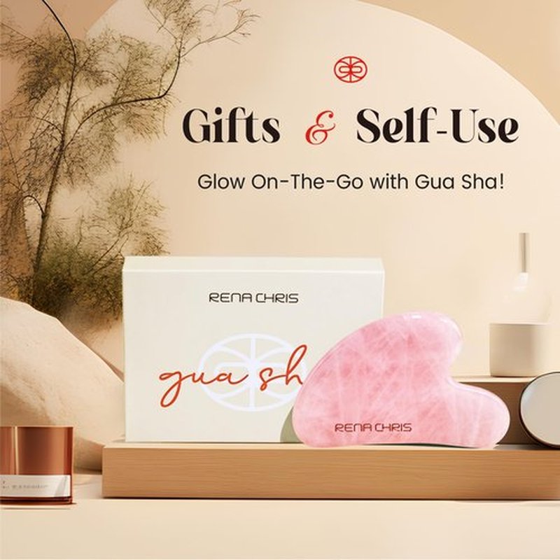 Rena Chris Gua Sha Facial Tools, Natural Jade Stone Guasha Tool, Manual Massage Sticks for Jawline Sculpting and Puffiness Reducing, Gua Sha Scraping Massage Tool, Skin-Care Tool (Pink)