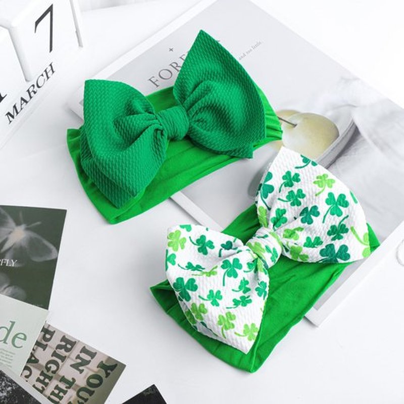 YanJie St.Patrick's Day Baby Headbands Green Bow Clover Headbands Shamrock Printed Baby Girl Bows Newborn Headbands Hair Accessories Newborn Infant
