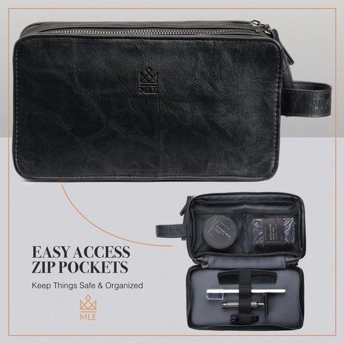 Leather Toiletry Bag for Men, Gift For Men, Mens PU Leather Shaving Bag, Leather Dopp Kit for Men, Toiletry Bag, Mens Travel Toiletry Bag, Hygiene & Grooming Kit Organizer, Cruelty-Free Leather