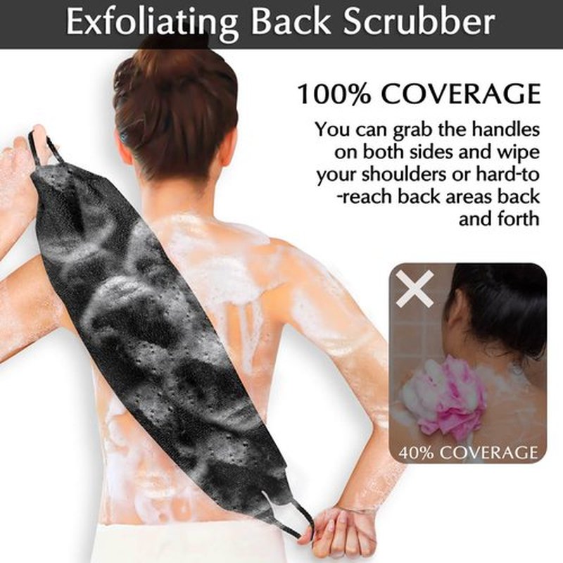 Anezus Exfoliating Back Scrubber Bath Gloves Set, Exfoliating Shower Towel with Shower Gloves for Body Scrub, Back Cleaner Wash Gloves to Remove Dead Skin (Black)