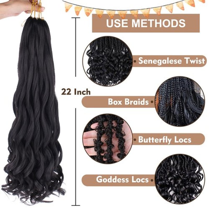 COOKOO 9 Pcs 22 Inch Pre Stretched Bouncy Braiding Hair Red Brown French Curls Braid Hair 75g/Pack Pre Curled Loose Wavy Crochet Braids Hair Extensions for Goddess Box Braids 30#