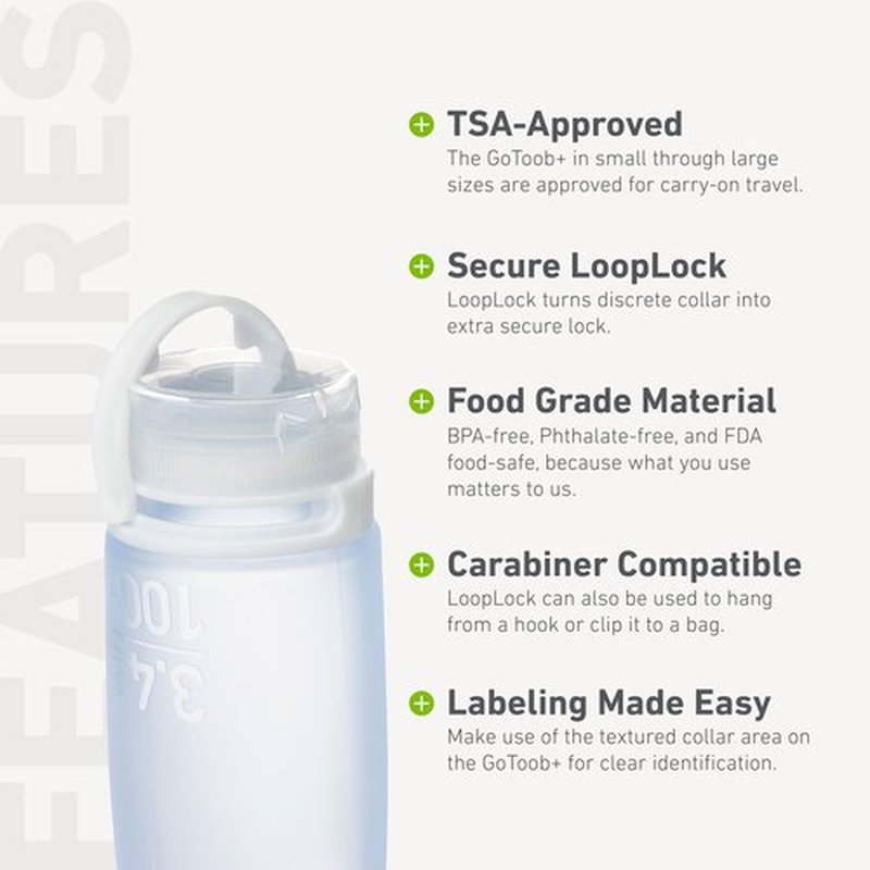 humangear GoToob+ Refillable Silicone Travel Size Bottles with Locking Cap, 3pk Set, Clear/Red/Orange, Small (1.7 fl.oz; 53ml)