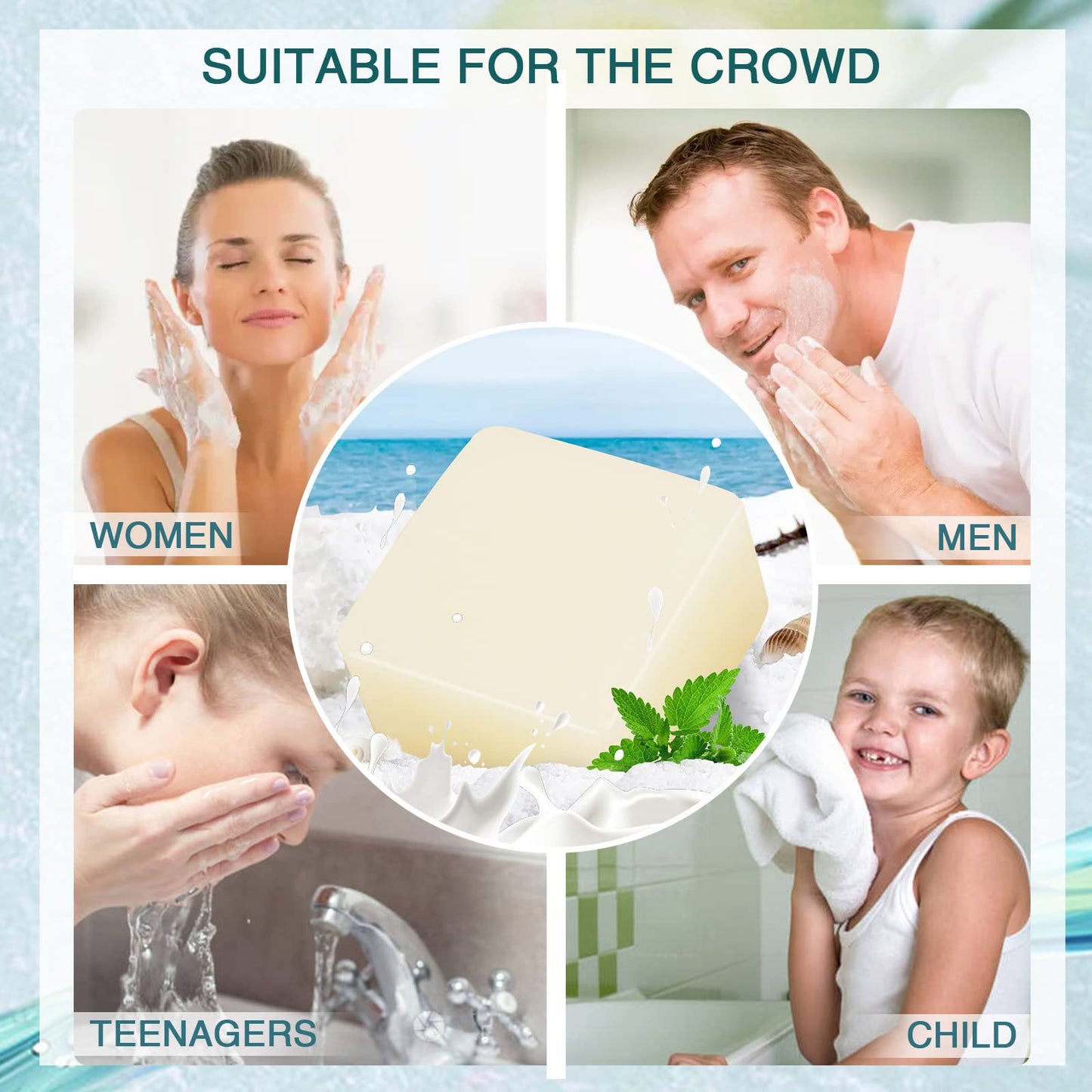 4 PC- ONIYEA Sea Salt Handmade Bar Soap 3.5 Oz Each, Natural Goat's Milk, All Skin Types, Exfoliating Acne Deeply Clean Problem Skin, Body/Face/Hand Wash Skincare, Women Men Birthday Mother Valentine