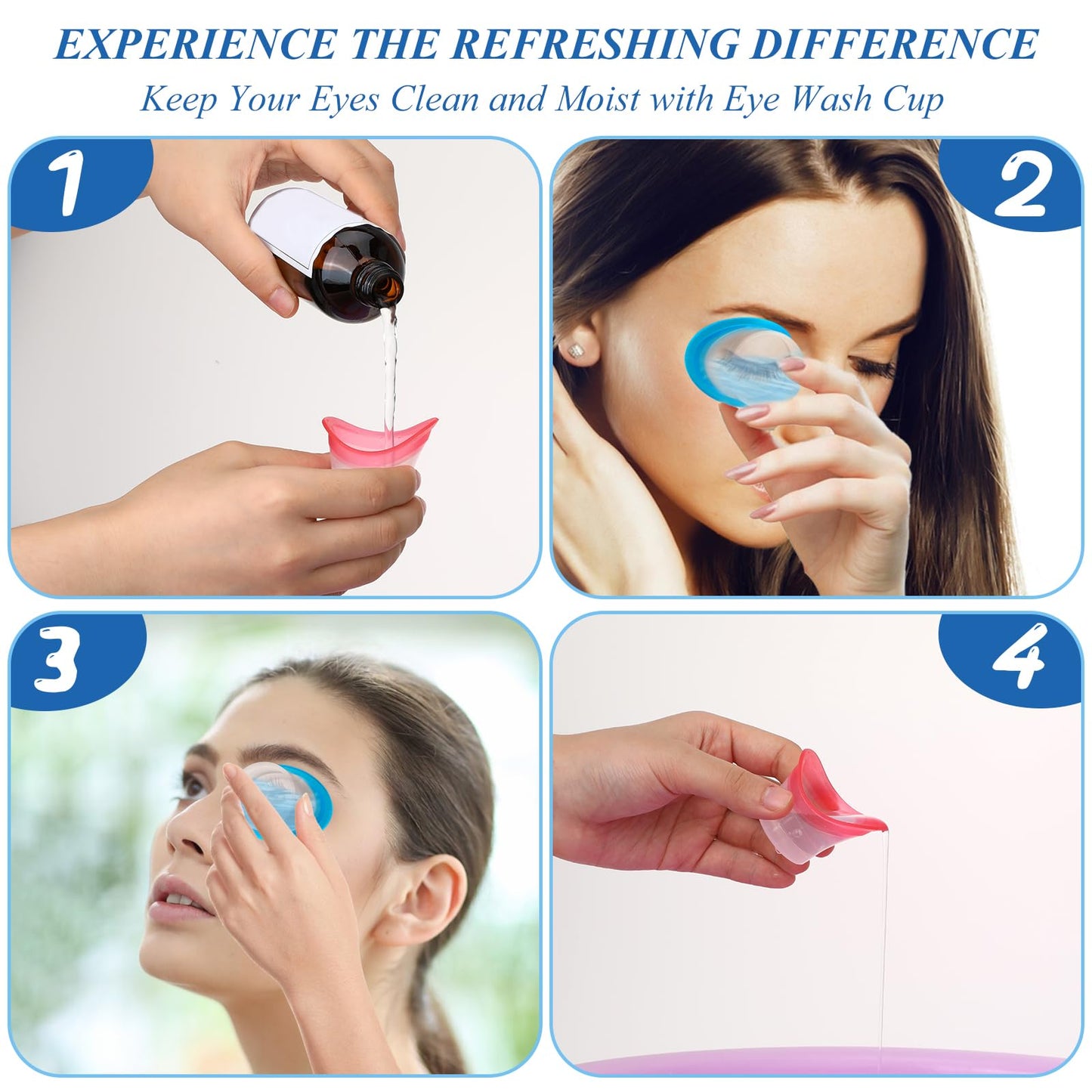 Ptwola 4pcs Eye Wash Cup Eye Wash Bath Kit Silicone Eye Cleaning Cup for Eye Rinse Portable Eye Care Tool Reusable Eye Cleaner for Quick Refresh & Relief Tired Eyes Cleaning Eye Dust Makeup Irritants