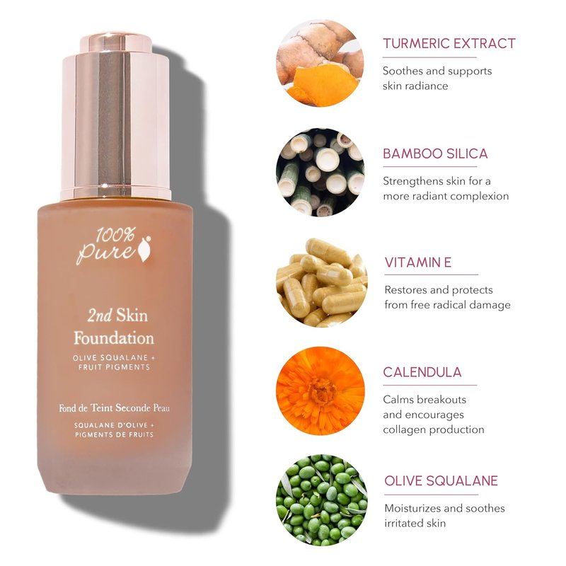 2nd Skin Lightweight Serum Foundation - Anti-Aging Liquid Makeup for Hydration & Glow | Vegan Shade 7 (Neutral w/Red Undertone) - 1.18 Fl Oz