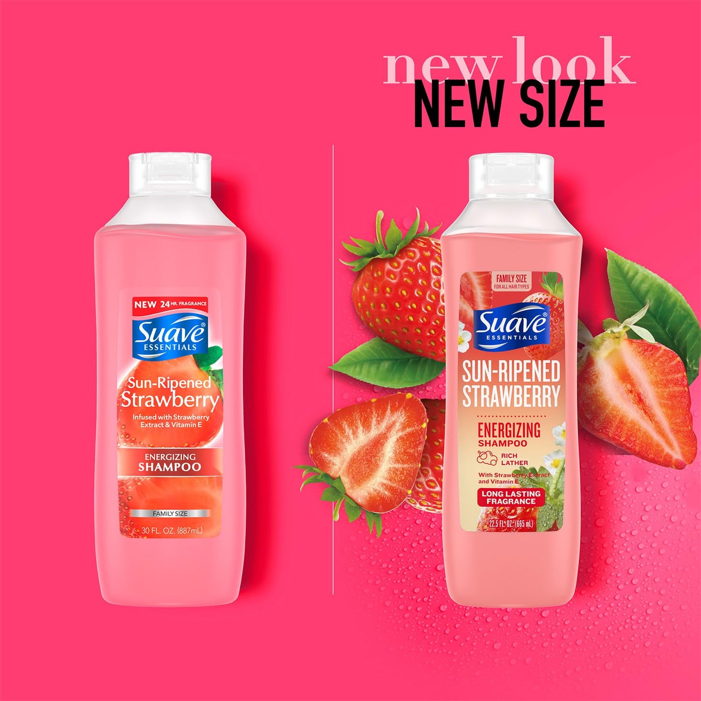 Suave Shampoo, Sun-Ripened Strawberry Family-Size – Energizing Shampoo with Strawberry Extract & Vitamin E, 22.5 Oz