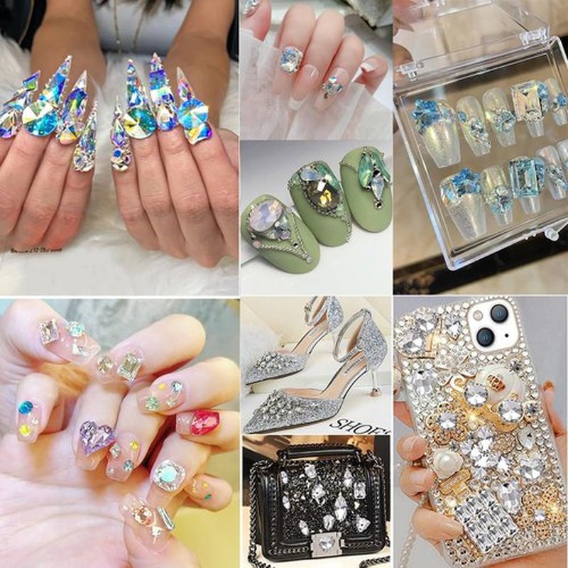 DONGZHOU 48pcs Nail Art Rhinestone Gems Mix Shape Point Back Fancy Stone Sew On Rhinestone Loose Crystal Sewing for Clothing Wedding Dress Nail Art Shoes Bags DIY Crafts(Colorful)