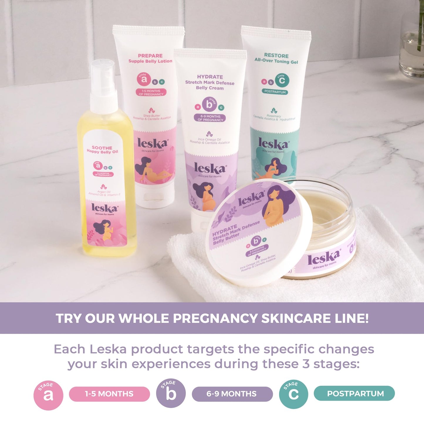 Leska Maternity Stage C Set 2-Pack Bundle | RESTORE All-Over Toning Gel l (Postpartum) | Part of a Complete 3-Stage Pregnancy Skincare System (Set of 2, 4oz each)