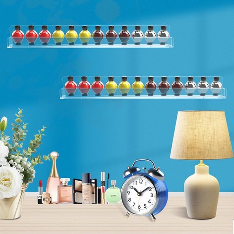 SOVQUEST Nail Polish Shelf Wall Acrylic Clear 15 Inch Rack Sunglass Organizer Multi-Purpose Floating Shelves for Beauty Salons Retailer Dressing Room (6 PCs)