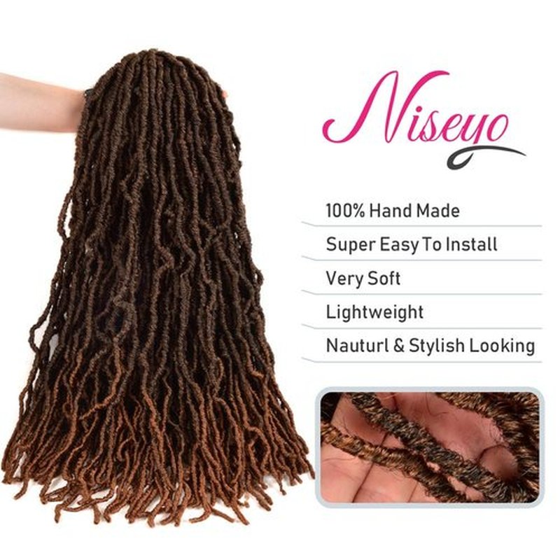 Niseyo Faux Locs Crochet Hair 24 Inch Soft Locs, 6 Packs Long Crochet Locs Pre Looped Crotchet Straight Synthetic Hair Extensions (T30/Ombre Medium Dark Brown)