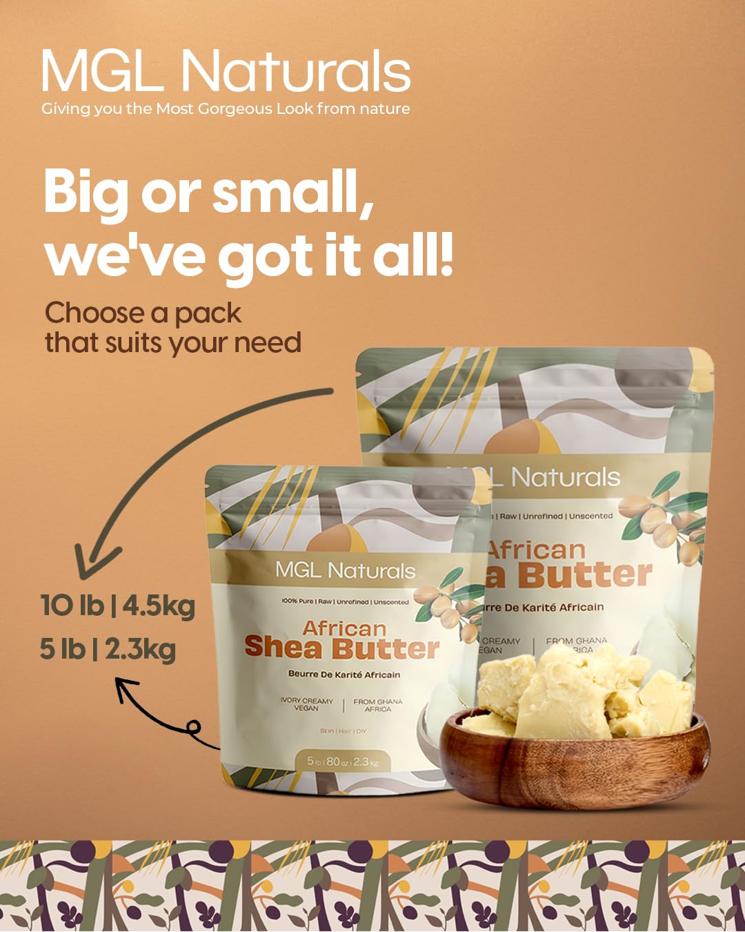 MGL Naturals Raw African Shea Butter Ivory 10 lb, 100% Pure and Unrefined. Nourish and moisturize skin and hair. Use alone or DIY recipes. From Ghana (10 lb)