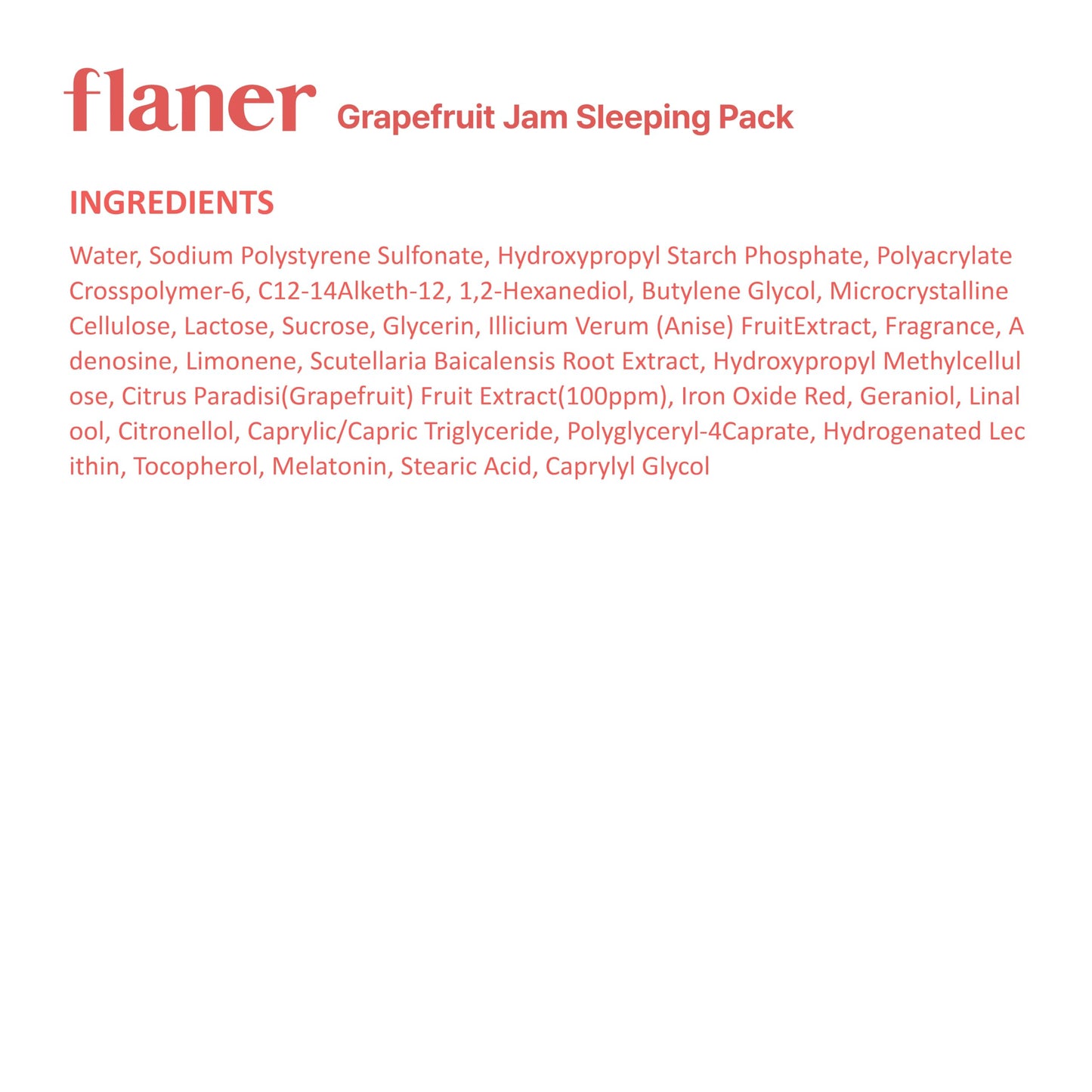 flaner Grapefruit Jam Sleeping Mask – Revitalizing Overnight Face Mask, Vitamin C, Melatonin, Adenosine, Night Deep Hydration Care, Natural Ingredients, Korean Skin Care, 2.02 fl. oz.