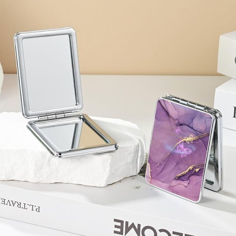 dcdcee Pocket Mirror, Small Travel Mirror with Magnification, Portable Double-Sided Magnifying Cosmetic Mirror for Daily (Pink + Purple Marble)